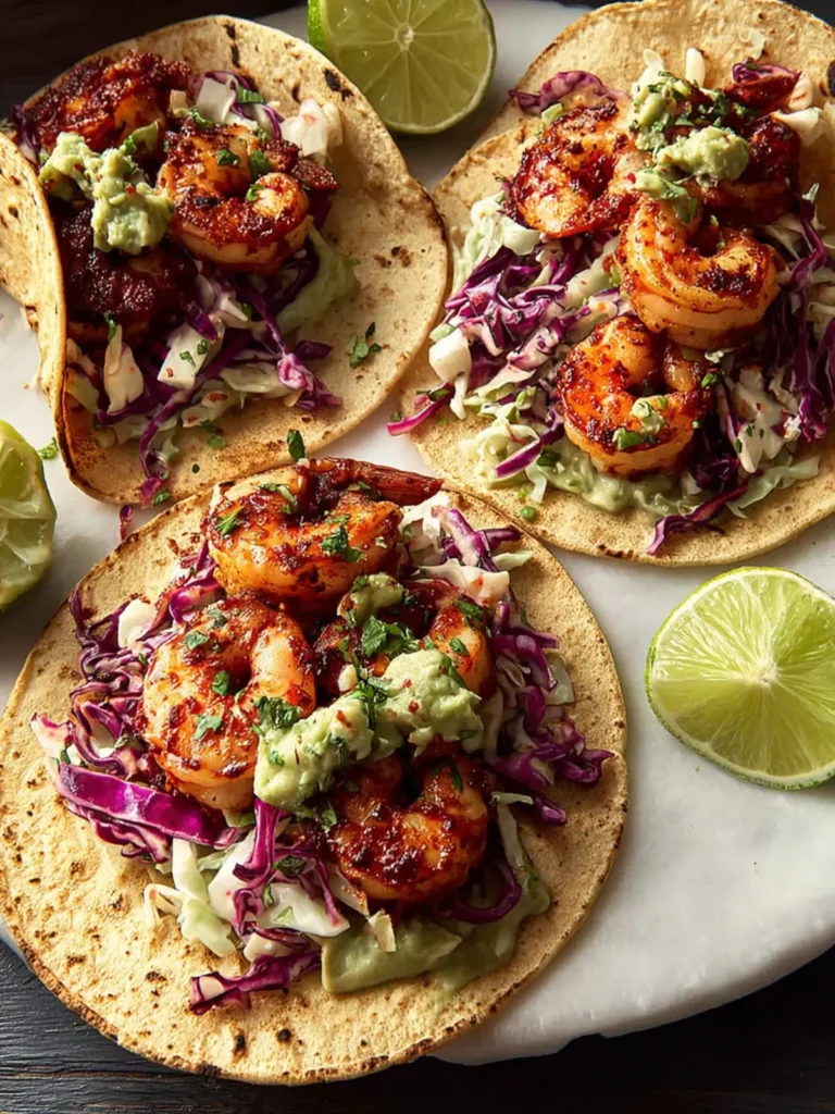 Easy Hot Honey Shrimp Tacos with Cabbage Lime Slaw First Image