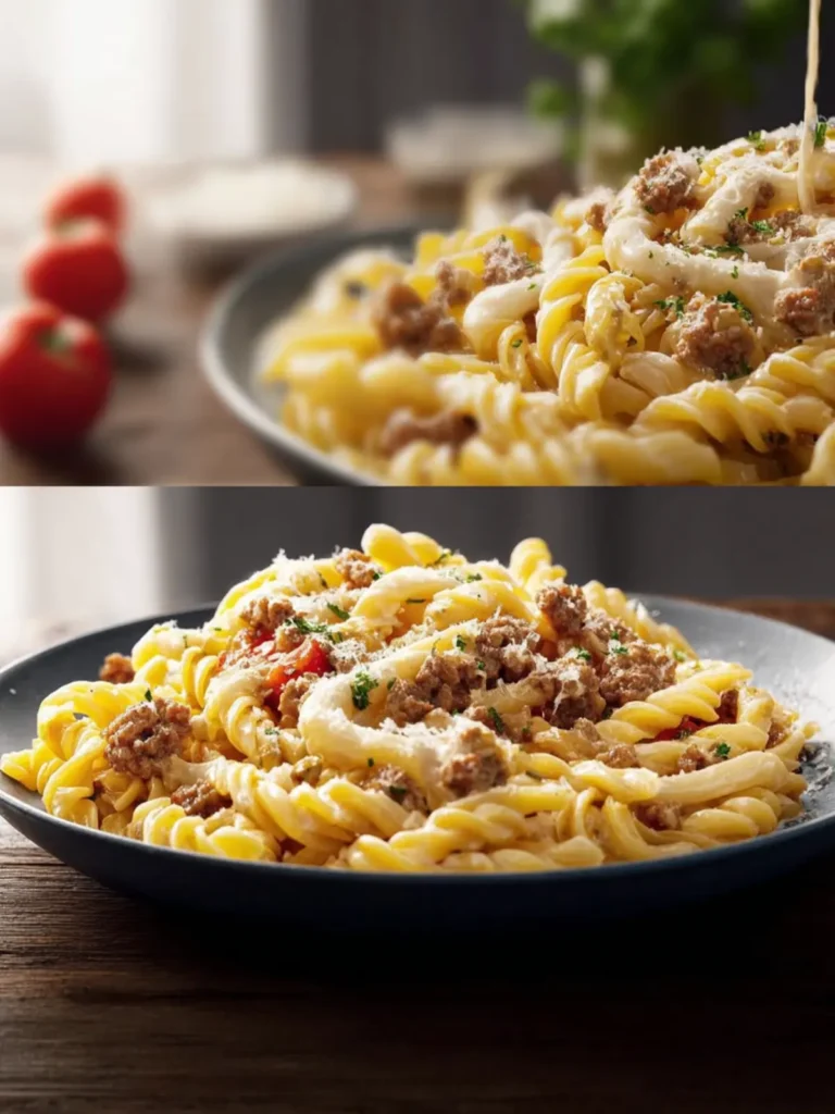 Creamy Ground Beef Alfredo Pasta First Image