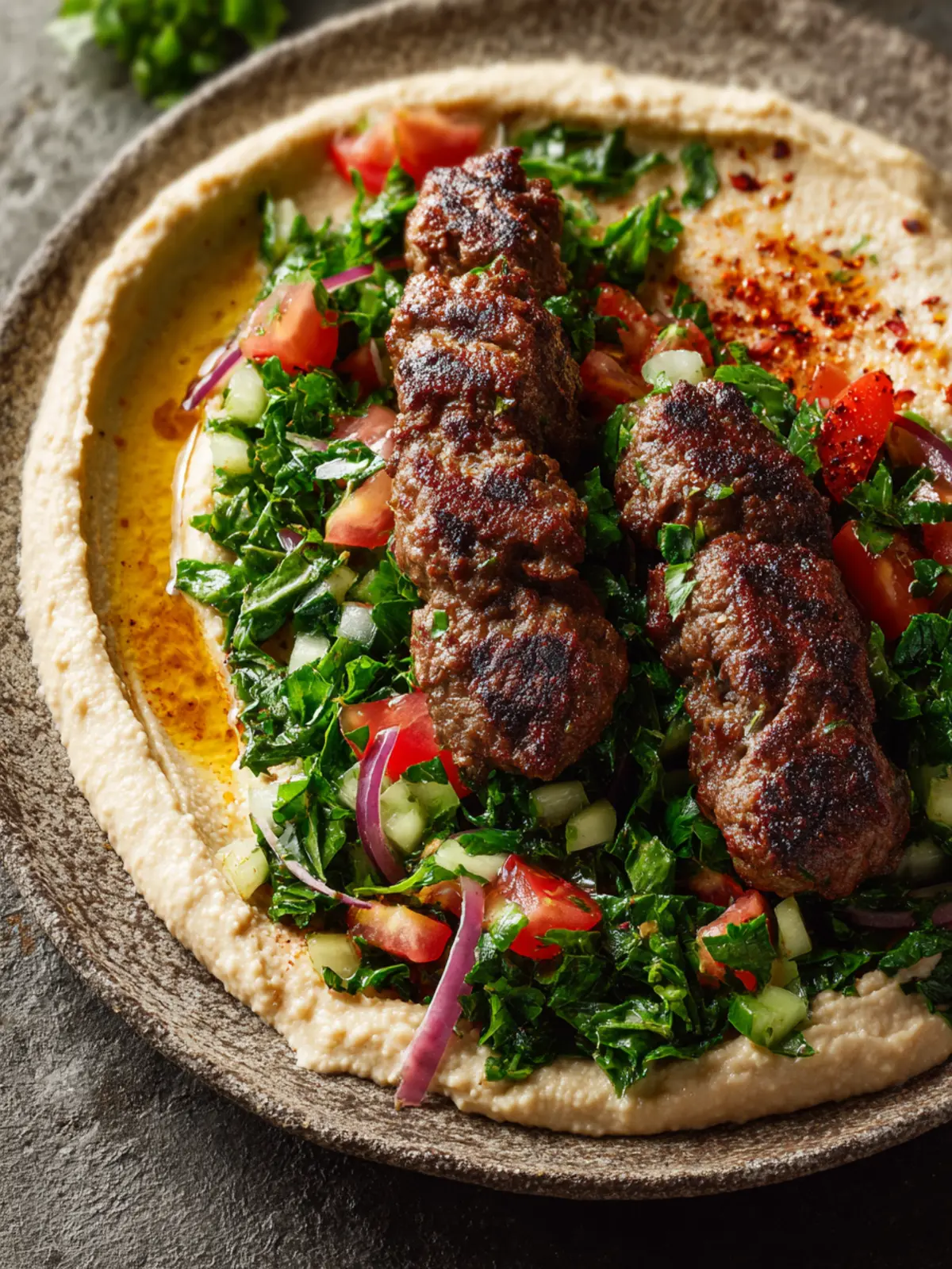 Lamb Kofta with Fattoush Salad and Hummus: An Irresistibly Fresh Feast