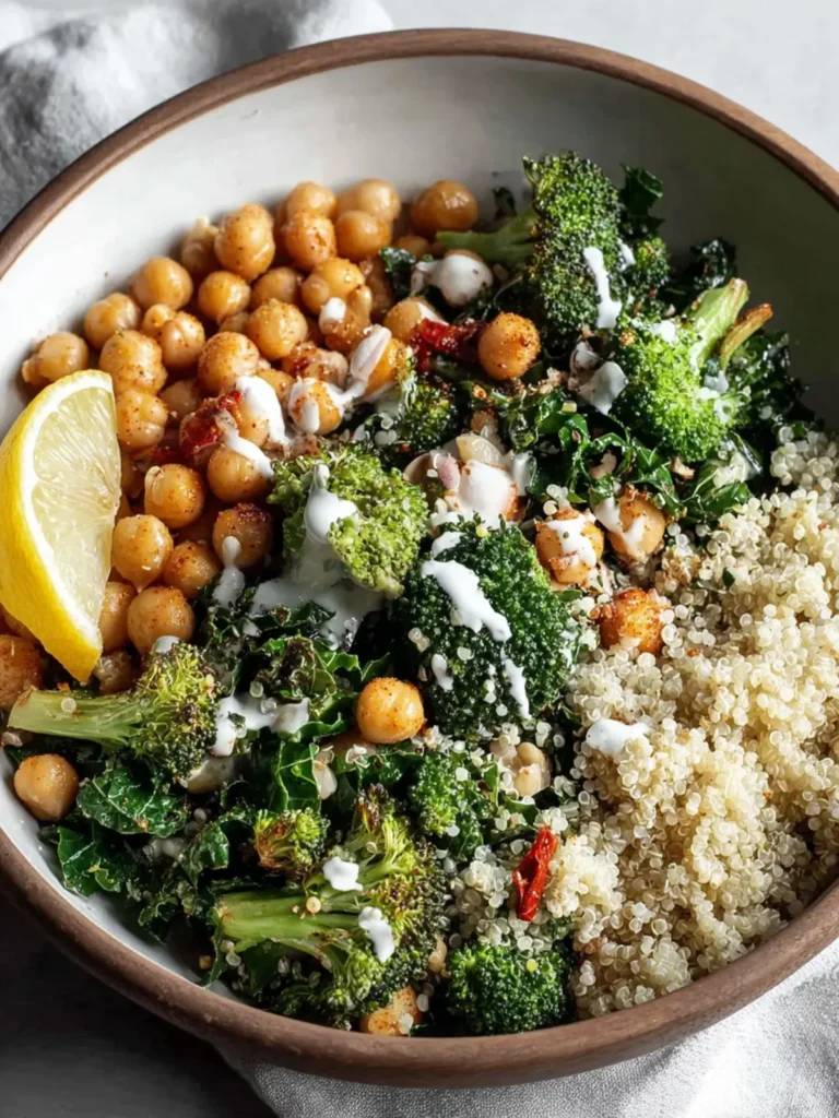 Easy Kale Chickpea Quinoa Salad with Broccoli & Lemon First Image